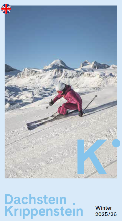Winter Dachstein Krippenstein Folder  Der Winterfolder für den Erlebnisberg Krippenstein inkl. Informationen zu den Höhlen, Schönbergalm und Wanderwelt sowie Betriebszeiten der Seilbahn, Preise und Veranstaltungen